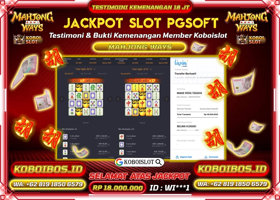 BUKTI KEMENANGAN ID WI***1 SLOT GACOR MAHJONG WAYS 1 Rp18.000.000,- LUNAS